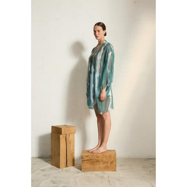 Kimono Mi-Long Rachel Etamine De Laine Tie And Dye - Nuage Combo