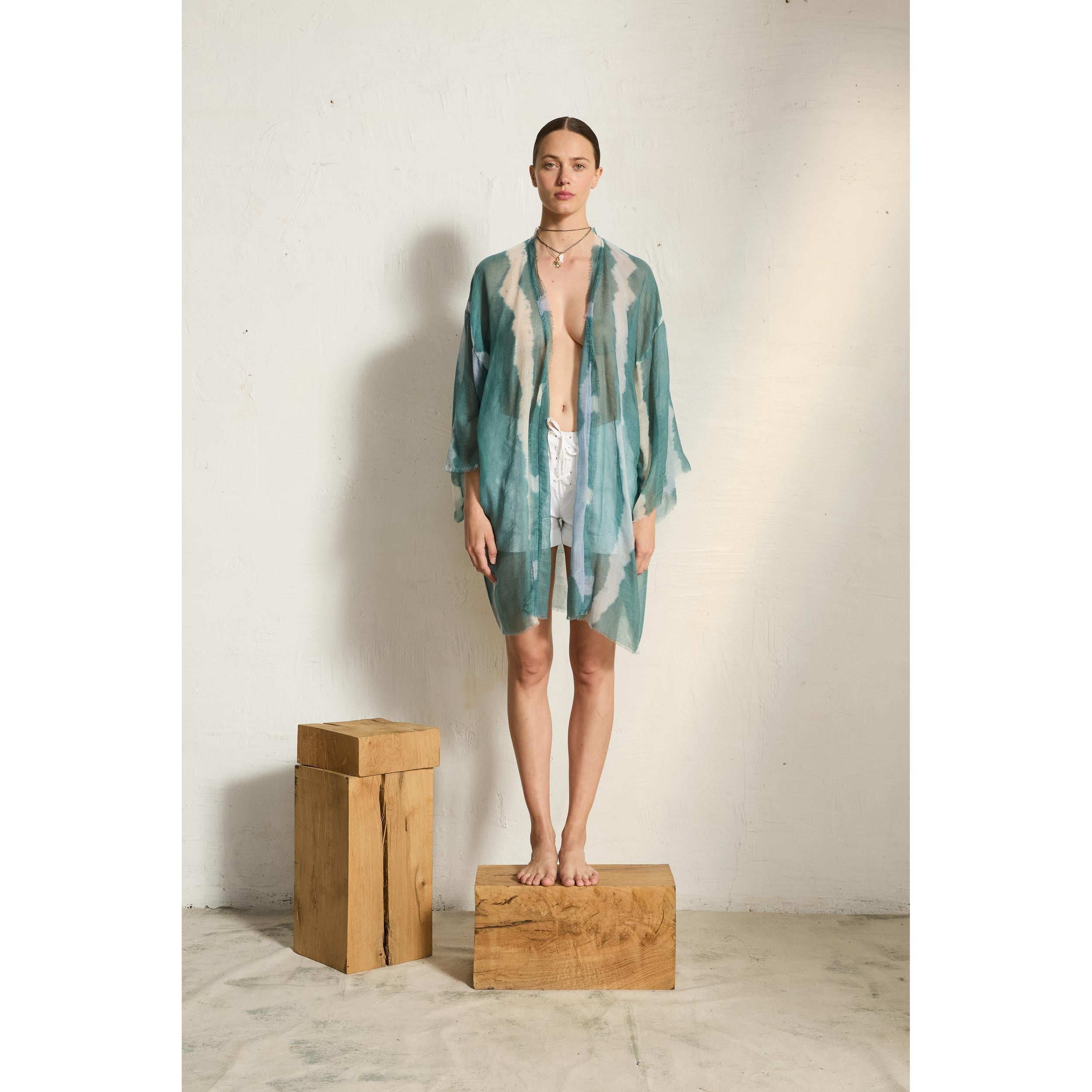 Kimono Mi-Long Rachel Etamine De Laine - China Blue