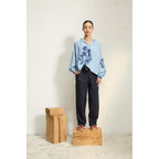 Blouse Venaco Imprime Orchids - Bleu