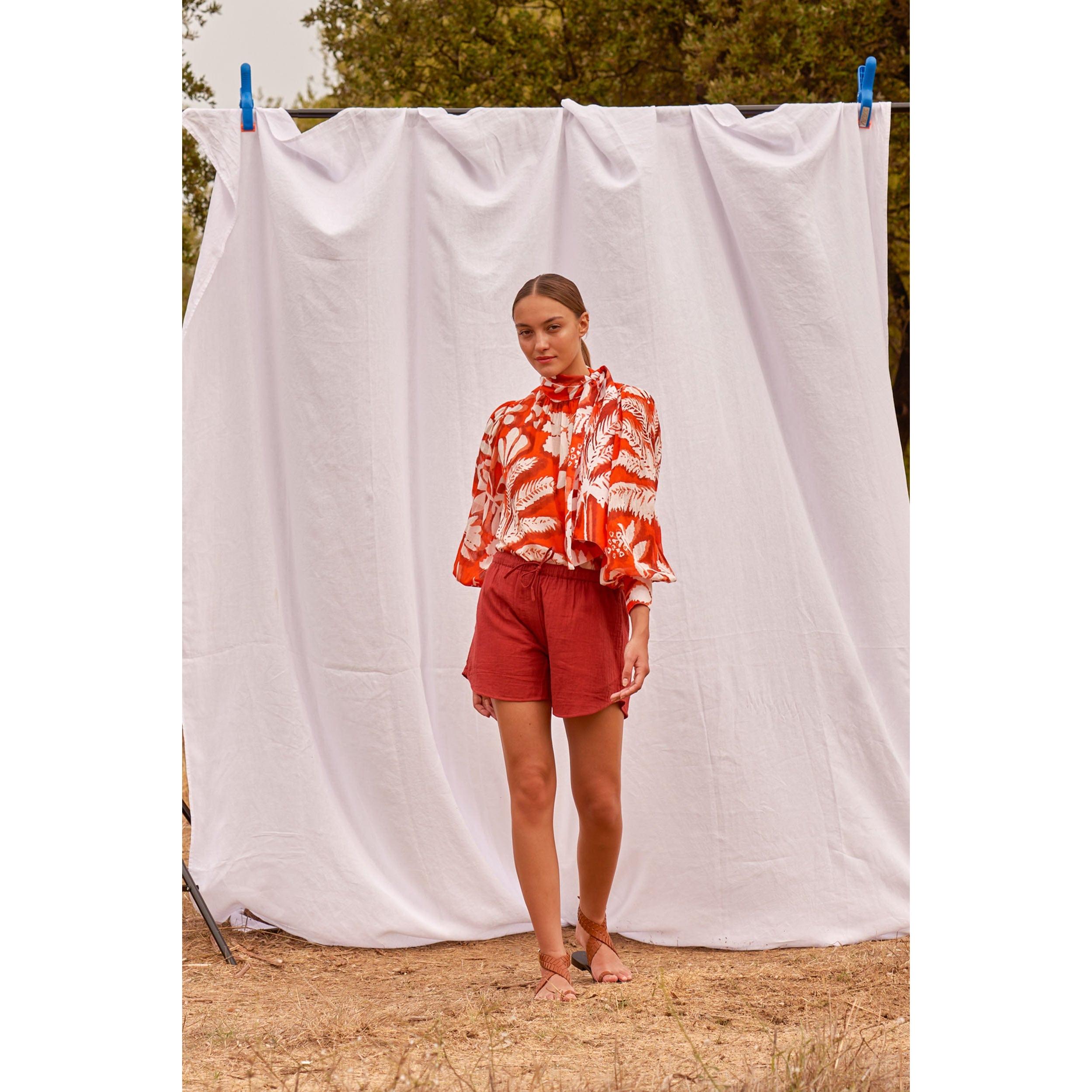 Blouse Odette Imprime Tropical - Flashy Orange