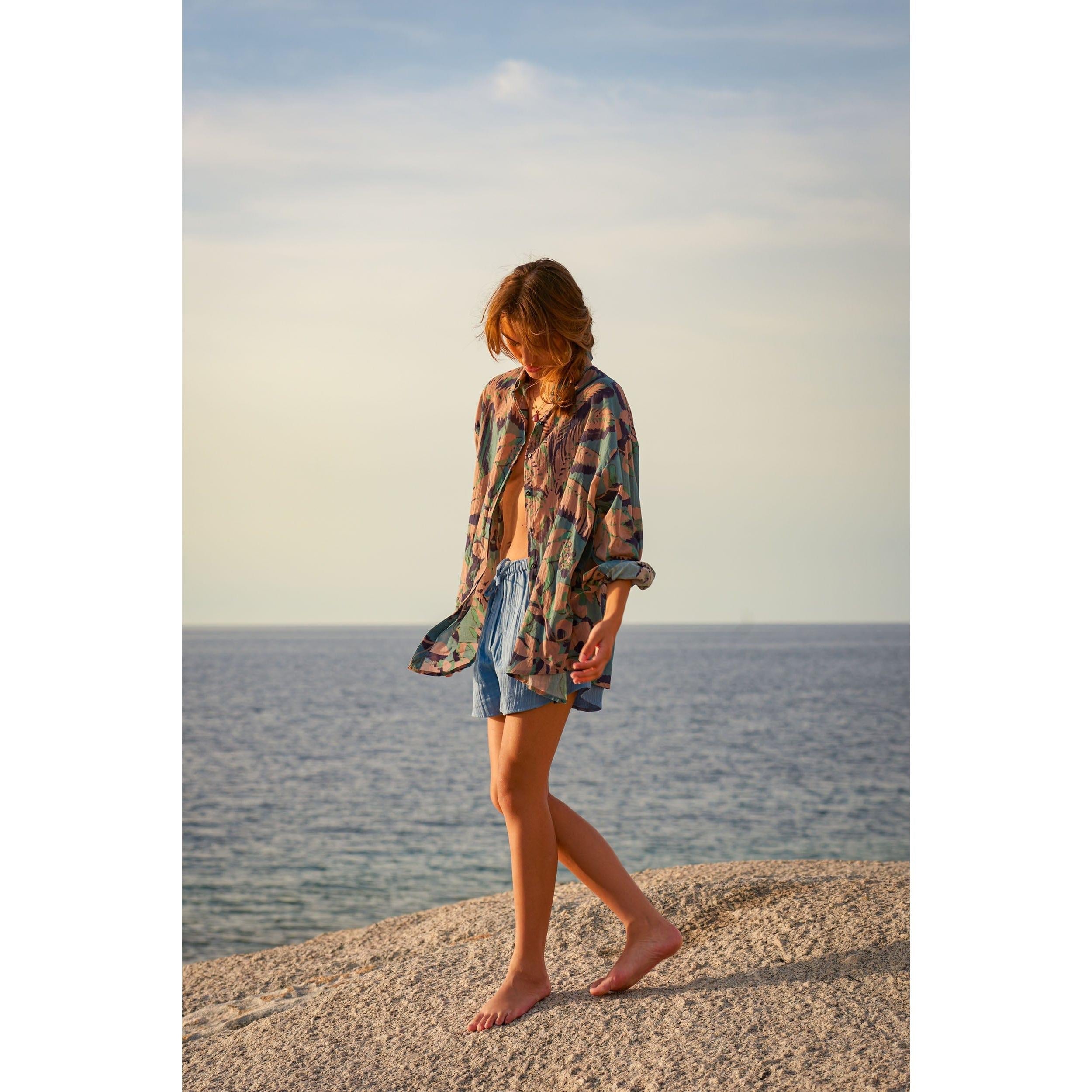 Chemise Fiorina Imprime Tropical - Dusty Blue