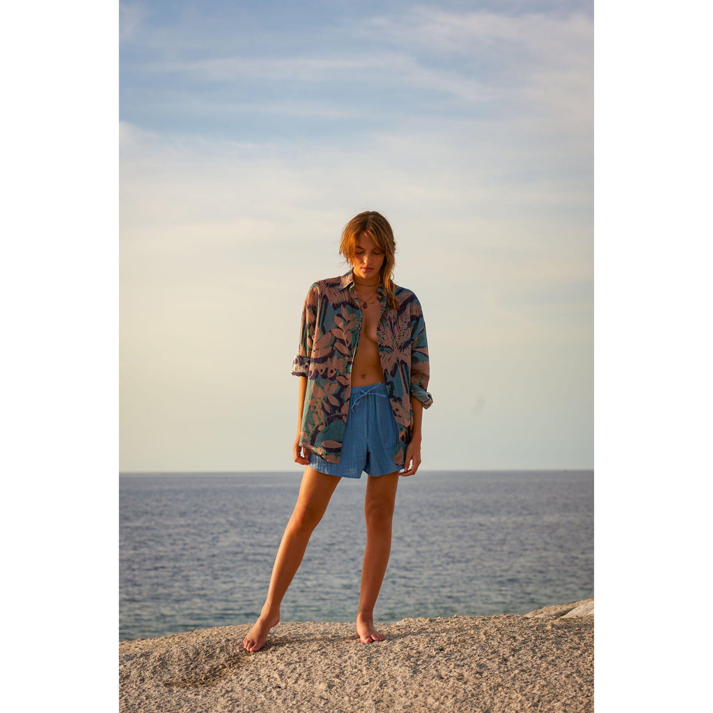 Chemise Fiorina Imprime Tropical - Dusty Blue