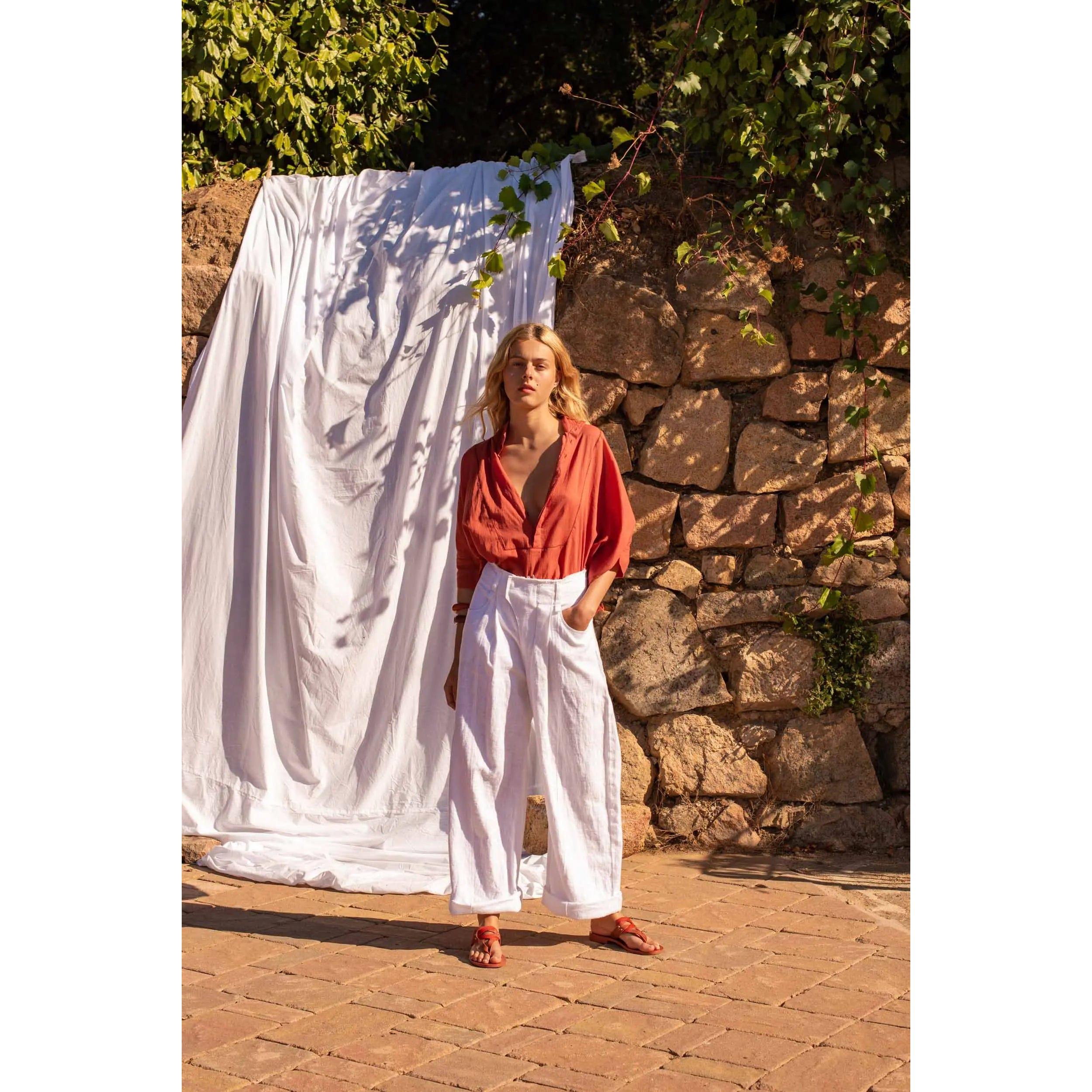Pantalon Lolo Coton Lin - White