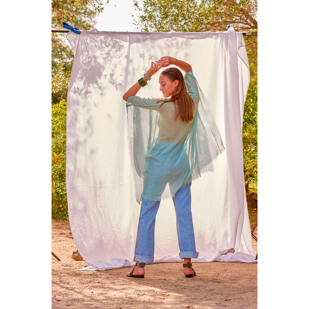 Poncho Court Rafaele Etamine De Laine - Lagon