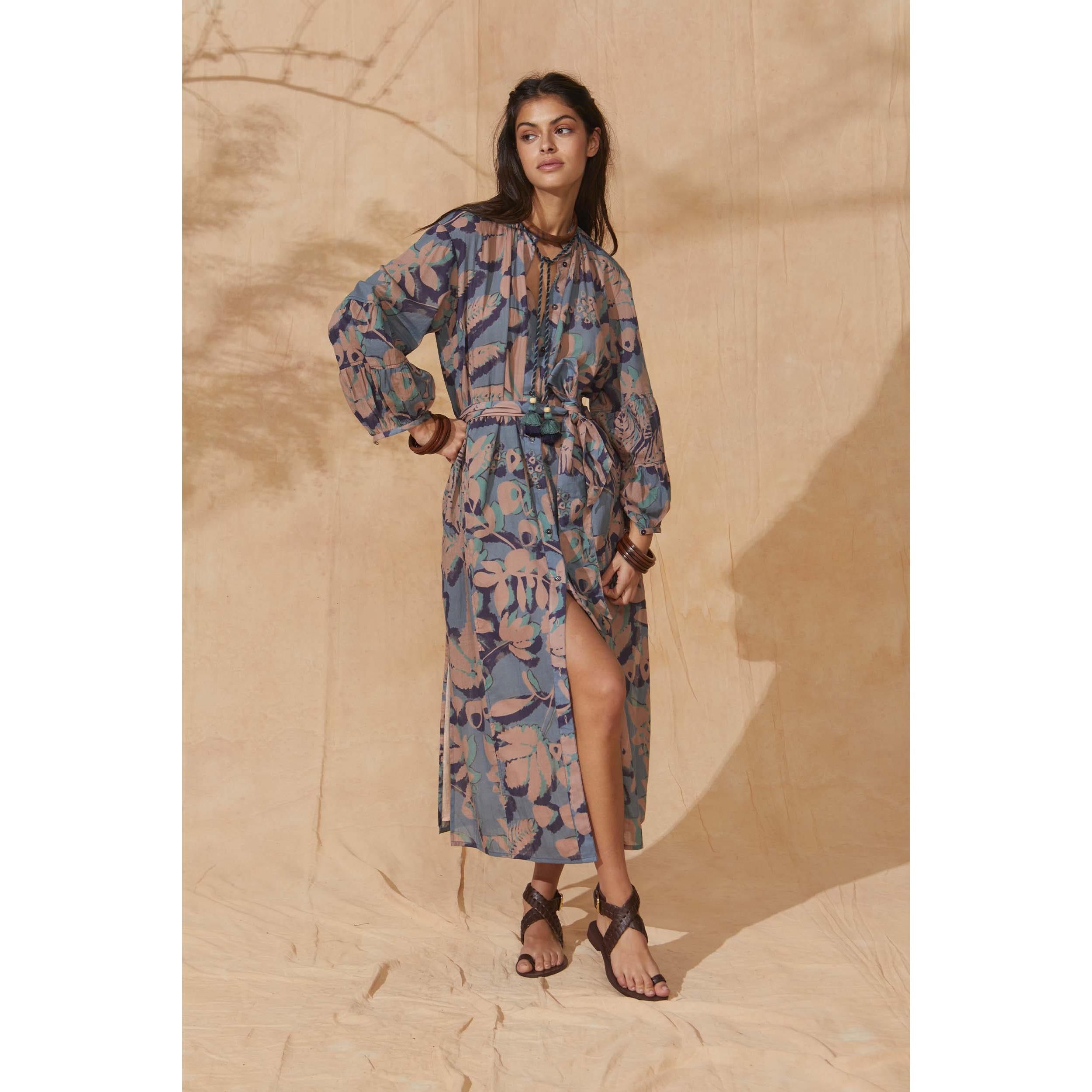 Robe Charlie Imprime Tropical - Dusty Blue