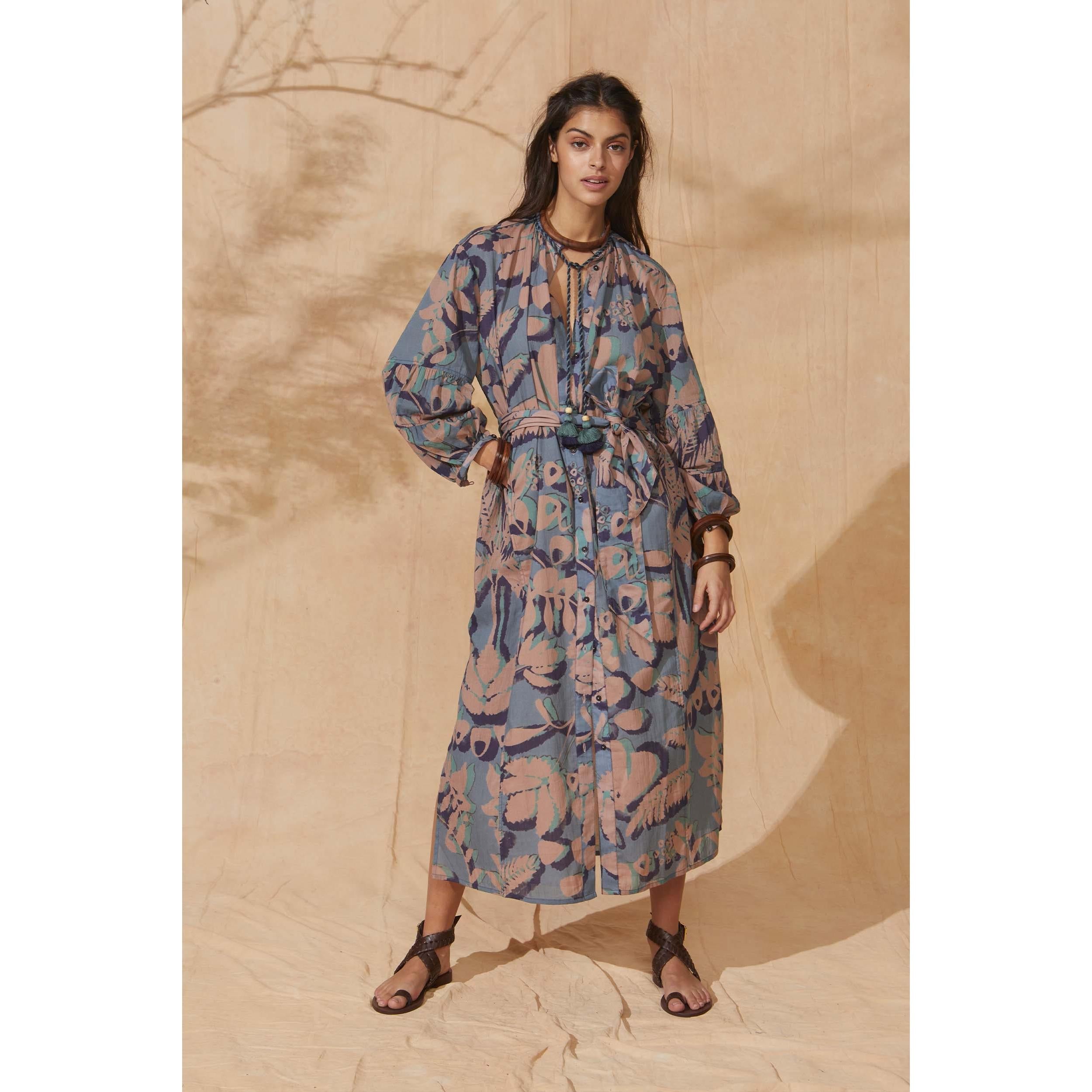 Robe Charlie Imprime Tropical - Dusty Blue