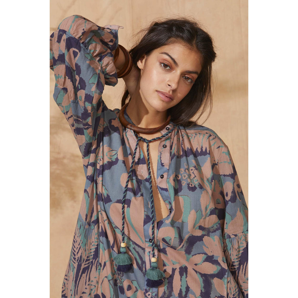 Robe Charlie Imprime Tropical - Dusty Blue