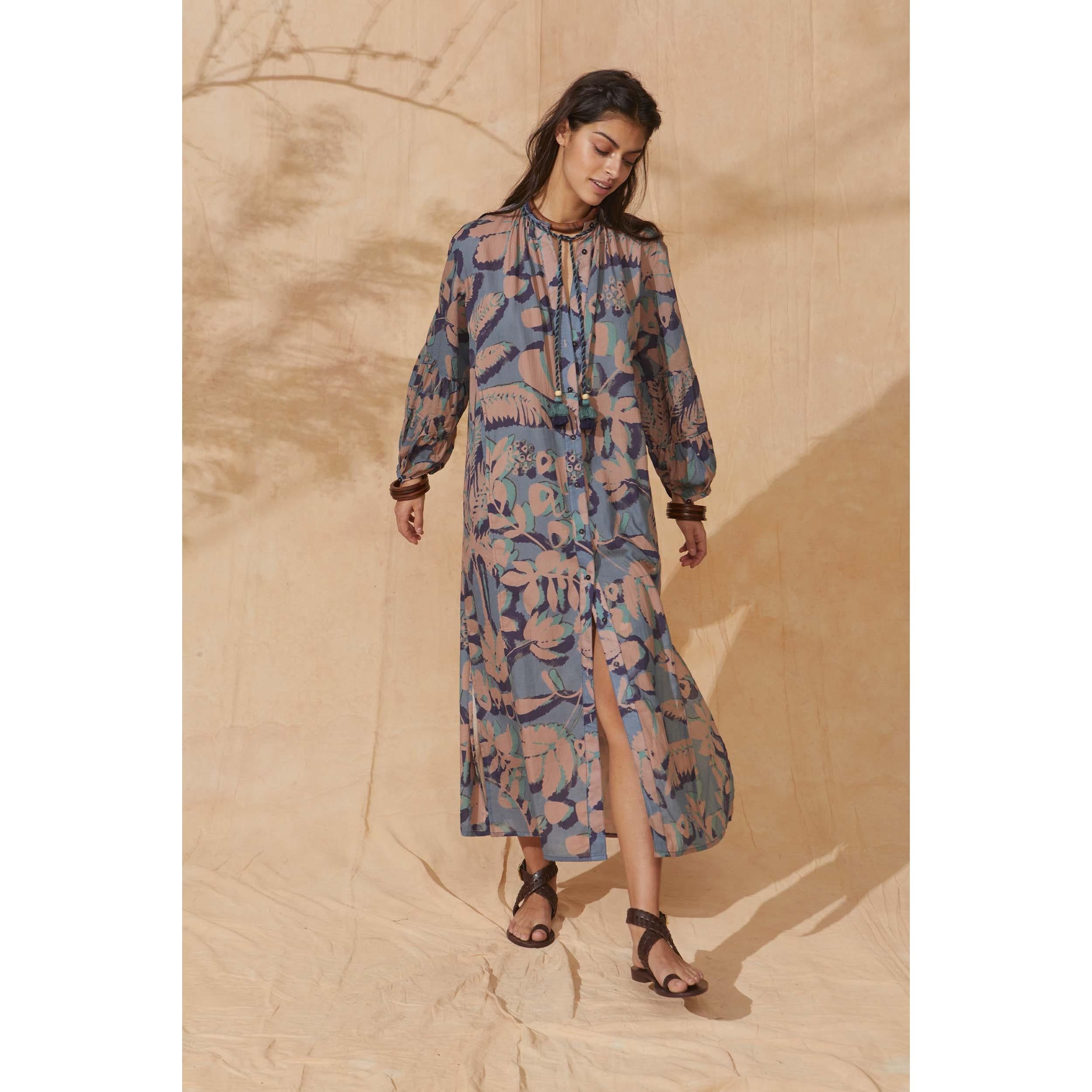 Robe Charlie Imprime Tropical - Dusty Blue