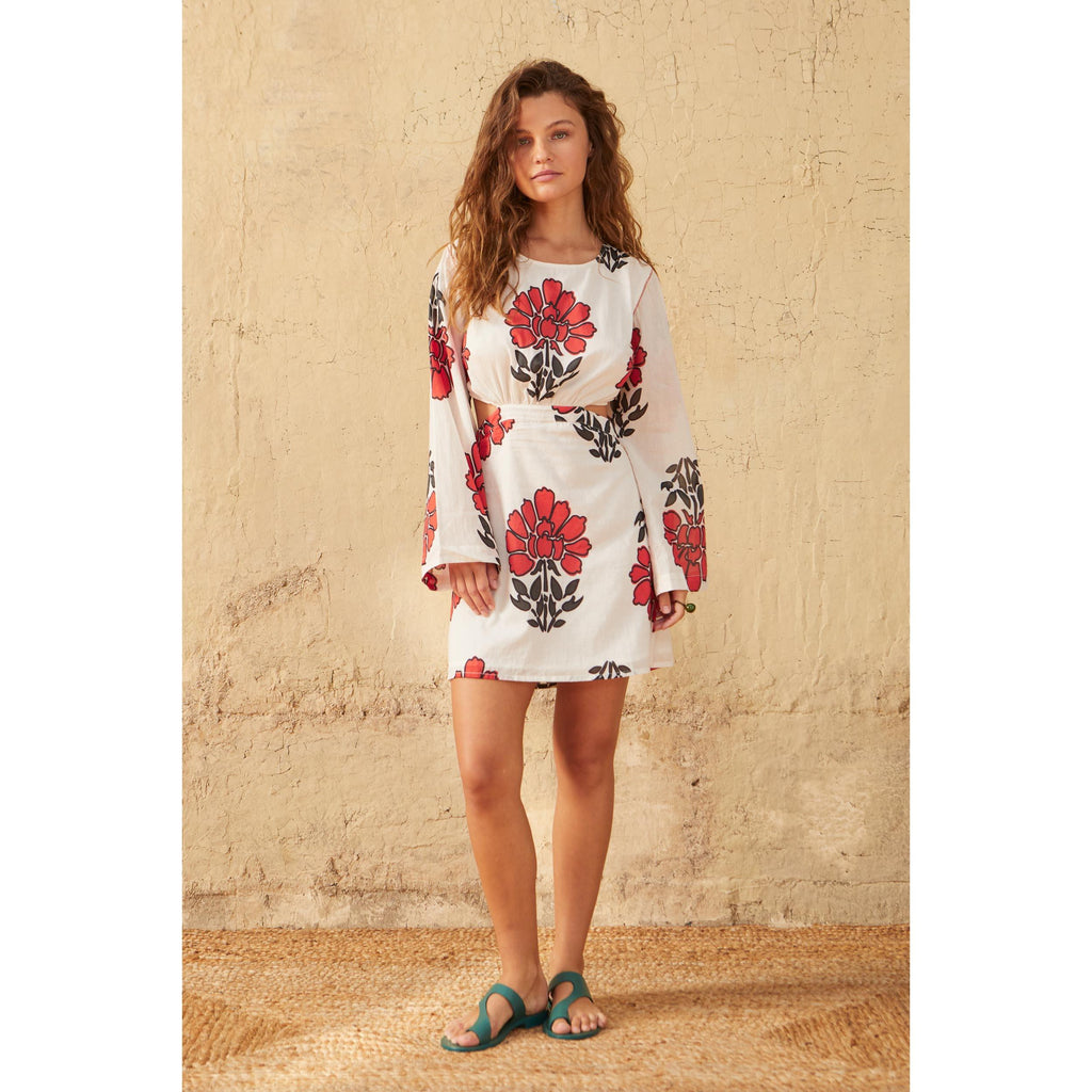 Robe Courte Molly Imprime Indian Flowers - Blue