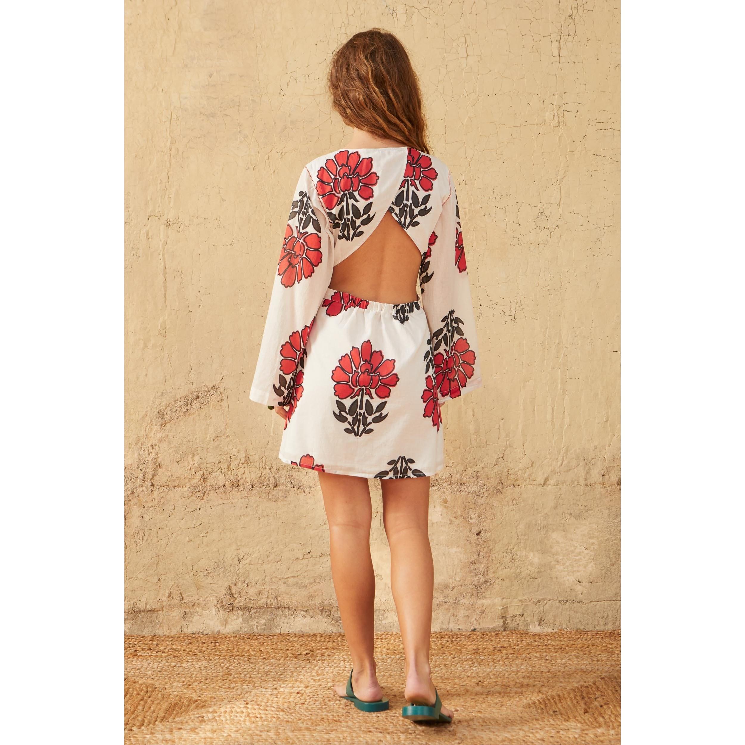 Robe Courte Molly Imprime Indian Flowers - Blue
