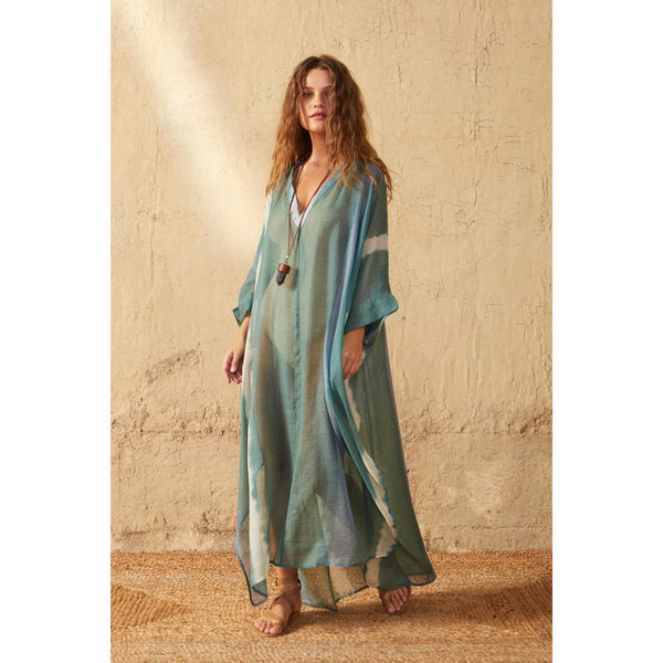 Cafetan Bella Tie And Dye Etamine De Laine - Lagon Green