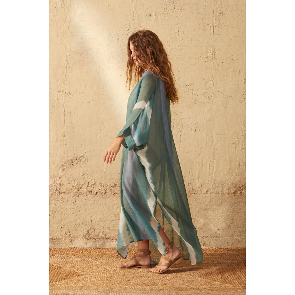 Cafetan Bella Tie And Dye Etamine De Laine - Lagon Green
