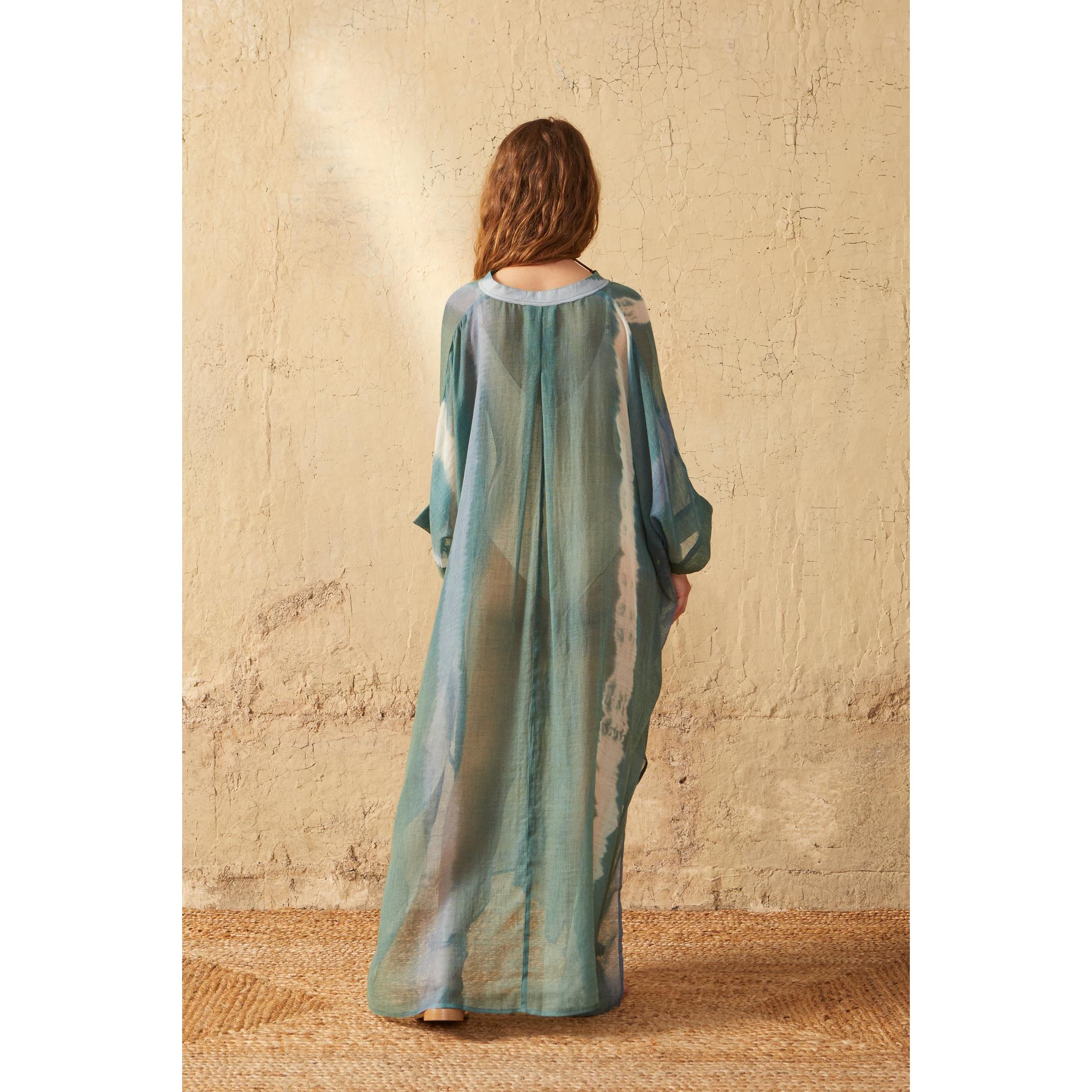 Cafetan Bella Tie And Dye Etamine De Laine - Lagon Green