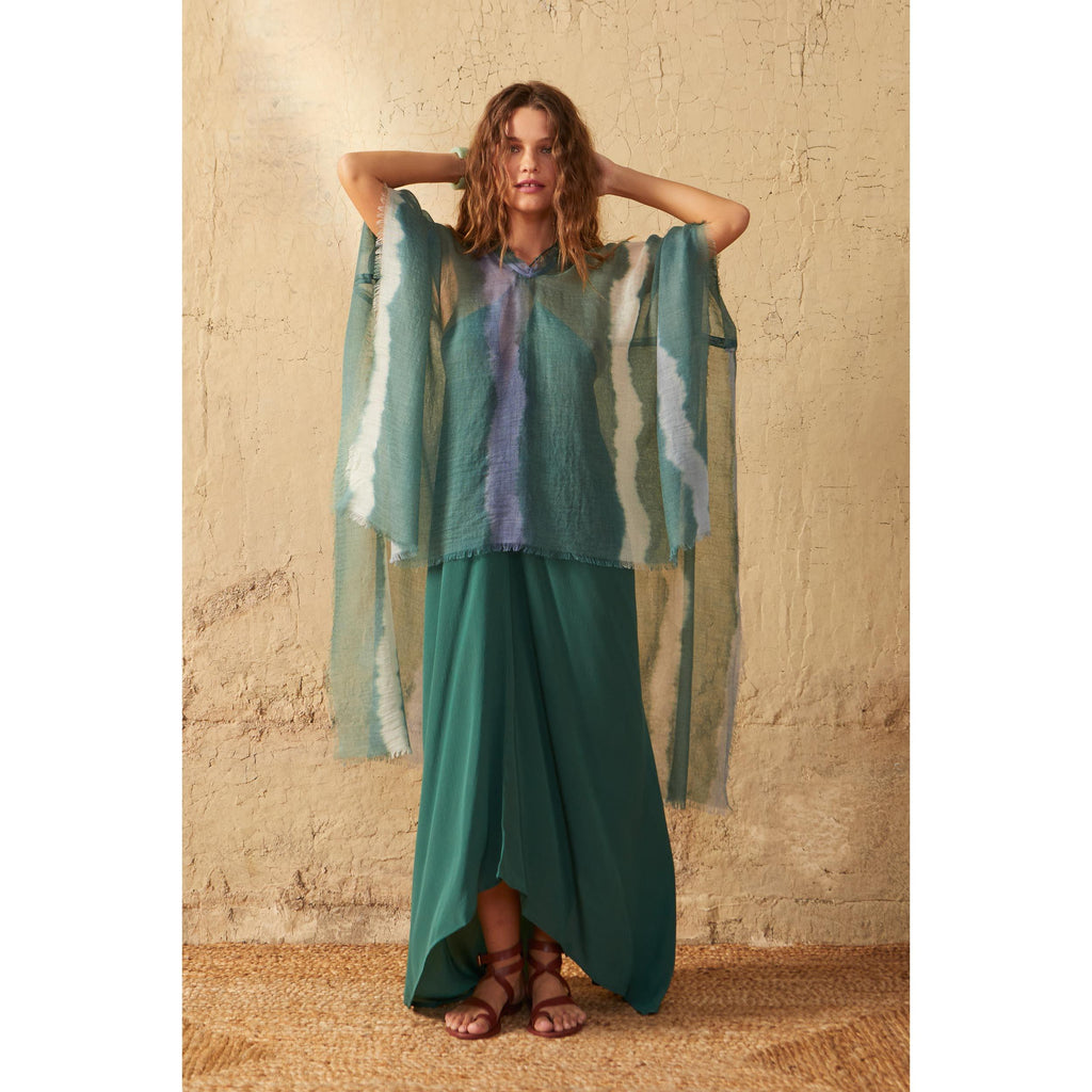 Poncho Rafaele Tie And Dye Etamine De Laine - Lagon