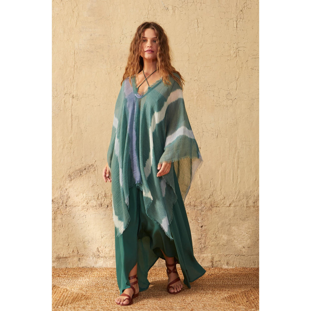 Poncho Rafaele Tie And Dye Etamine De Laine - Lagon
