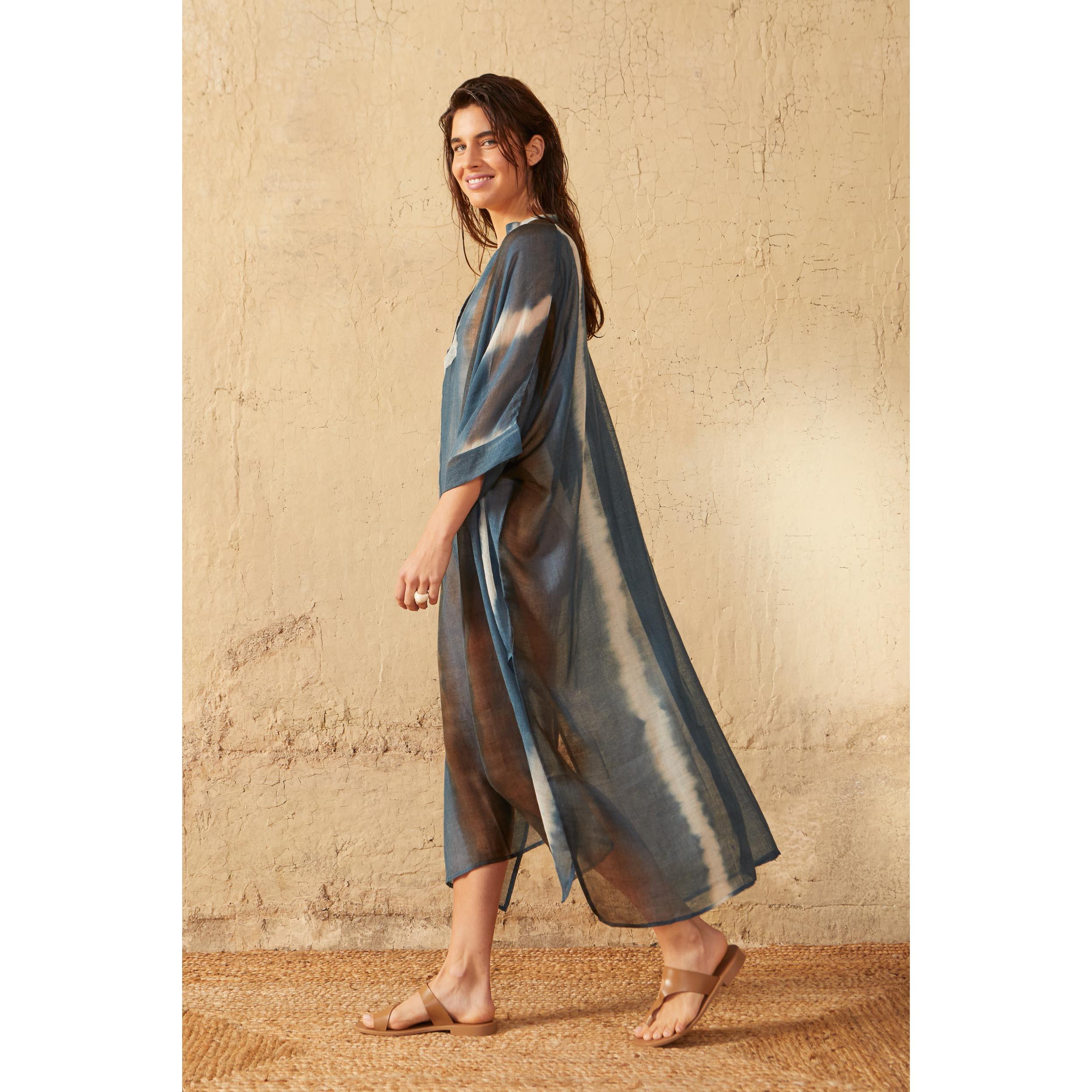 Cafetan Bella Tie And Dye Etamine De Laine - Blue Print