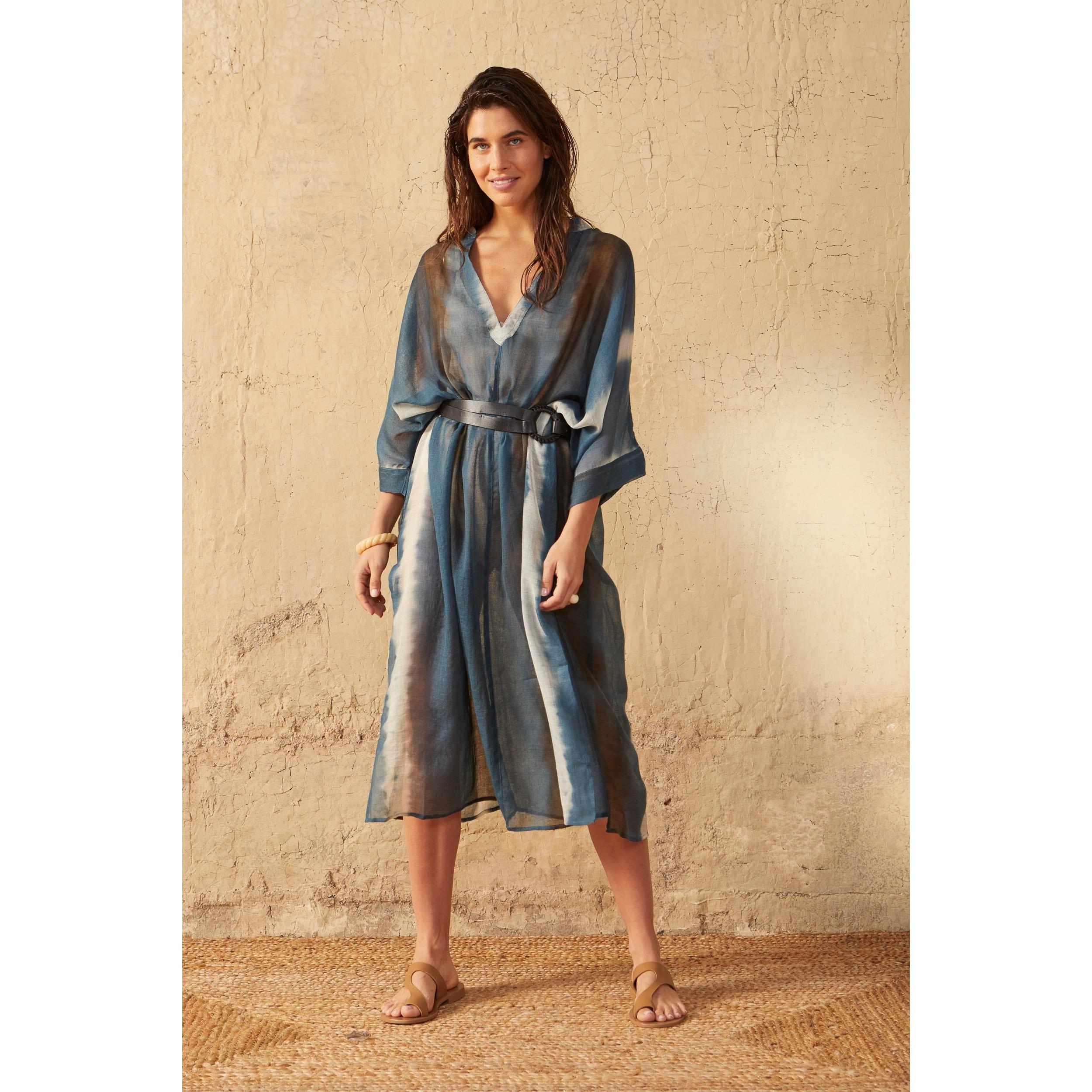 Cafetan Bella Tie And Dye Etamine De Laine - Blue Print