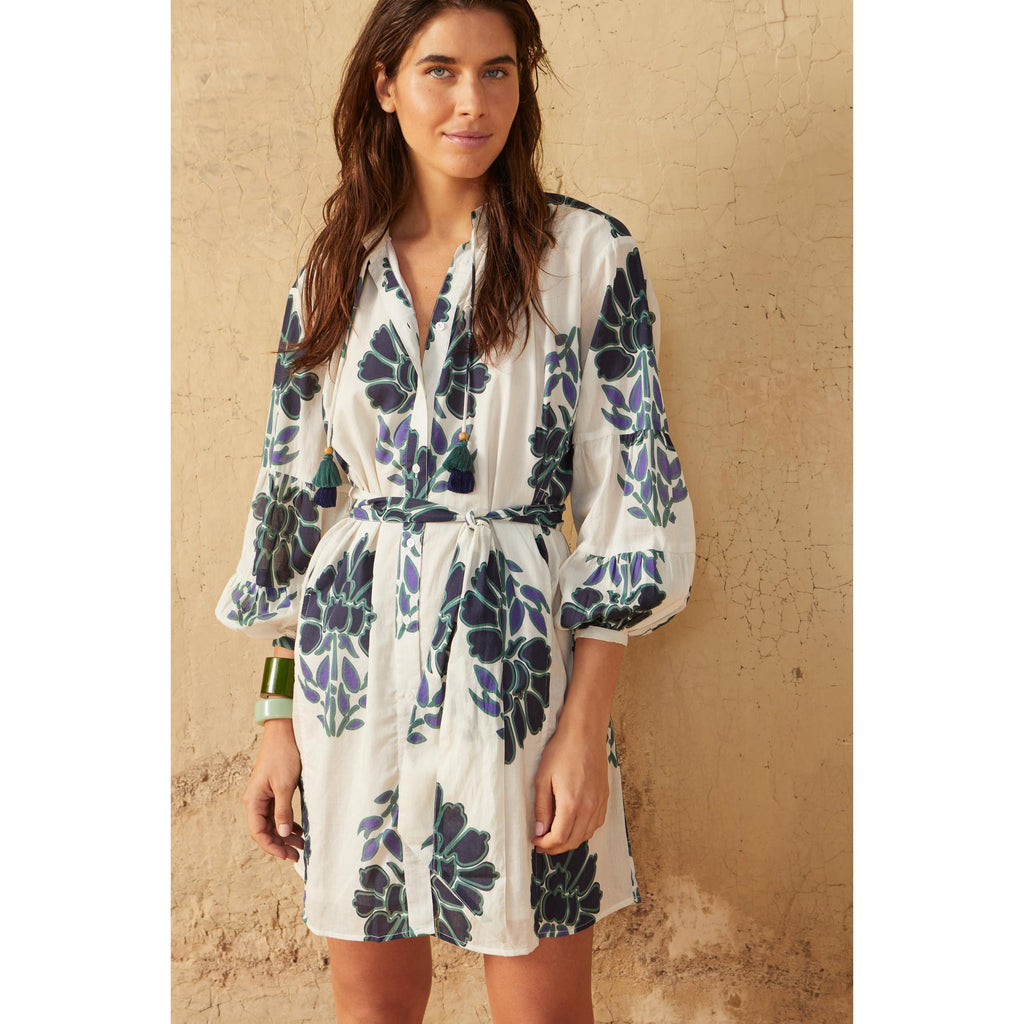 Robe Courte Charlie Imprime Indian Flowers - Blue