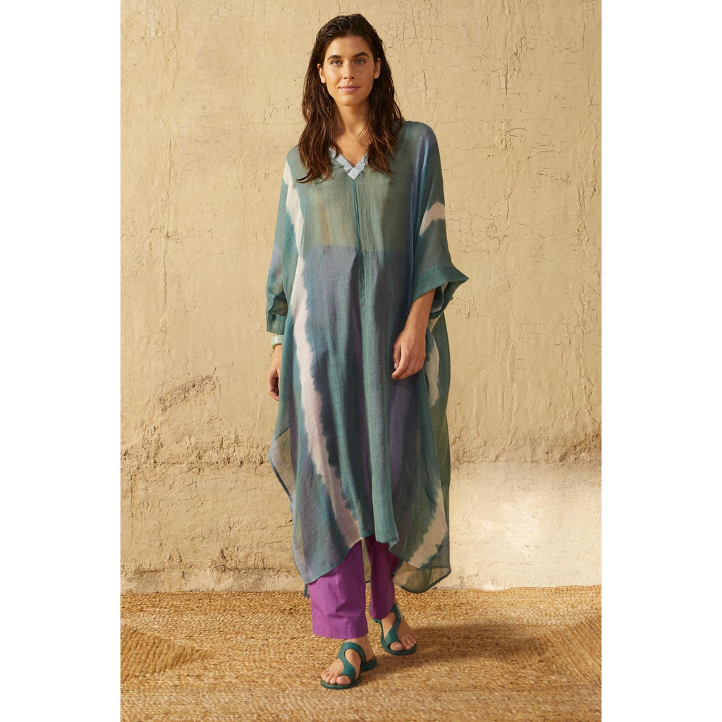 Cafetan Bella Tie And Dye Etamine De Laine - Lagon Green