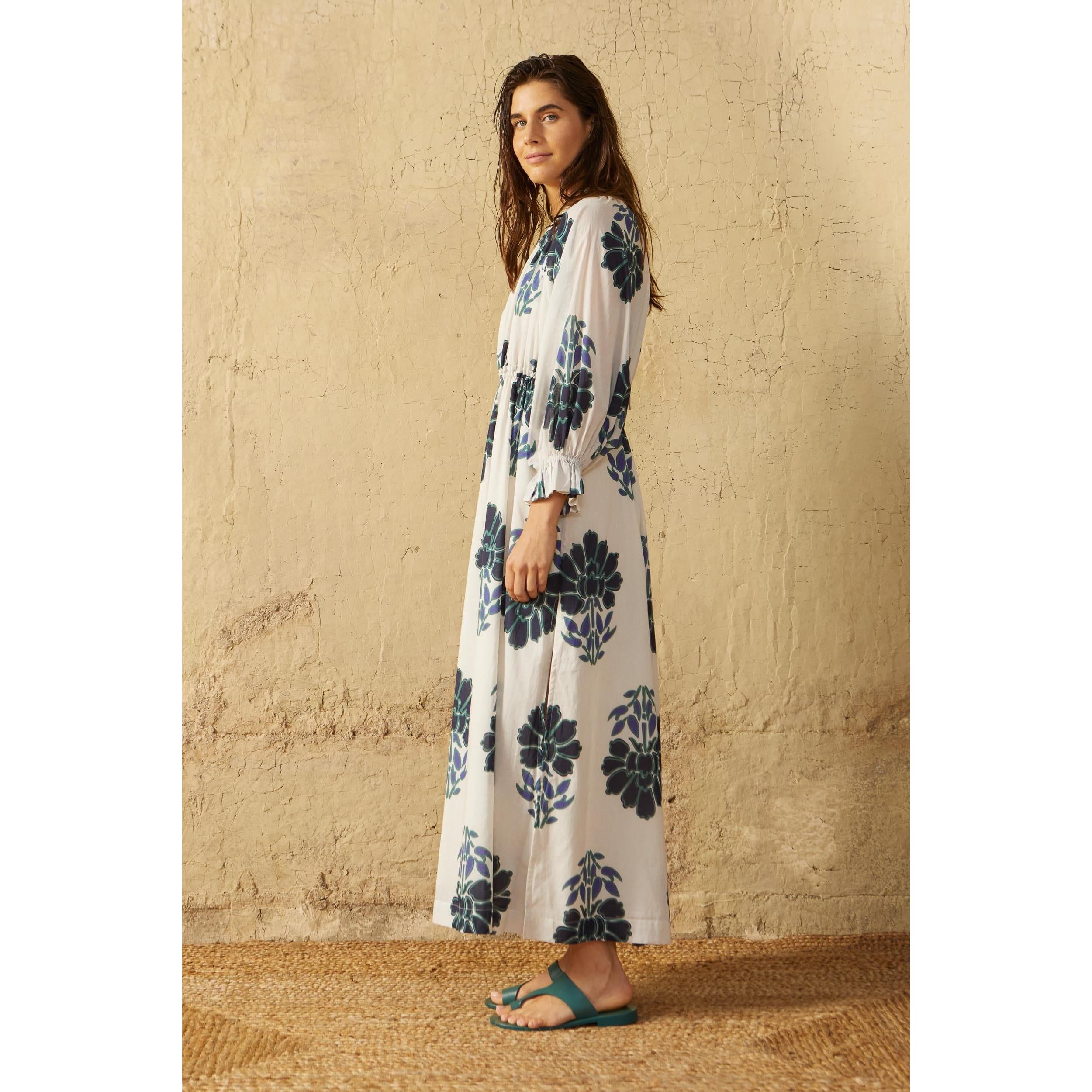 Robe Jane Imprime Indian Flowers - Blue