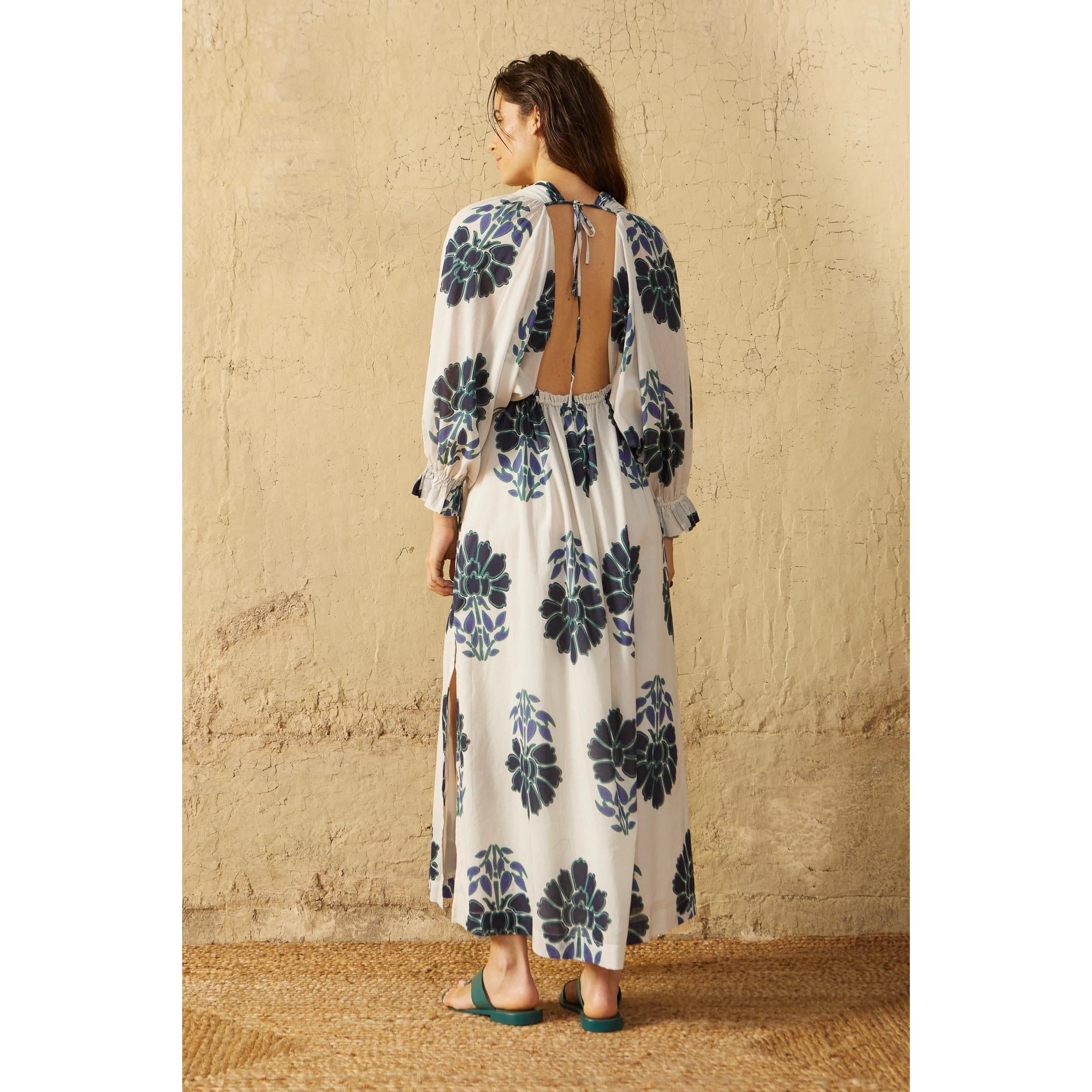 Robe Jane Imprime Indian Flowers - Blue