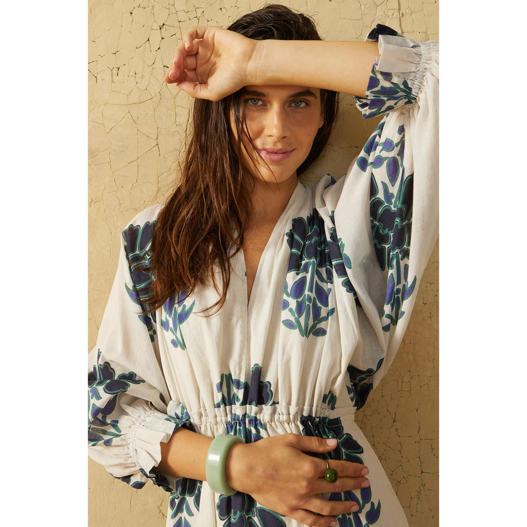Robe Jane Imprime Indian Flowers - Blue