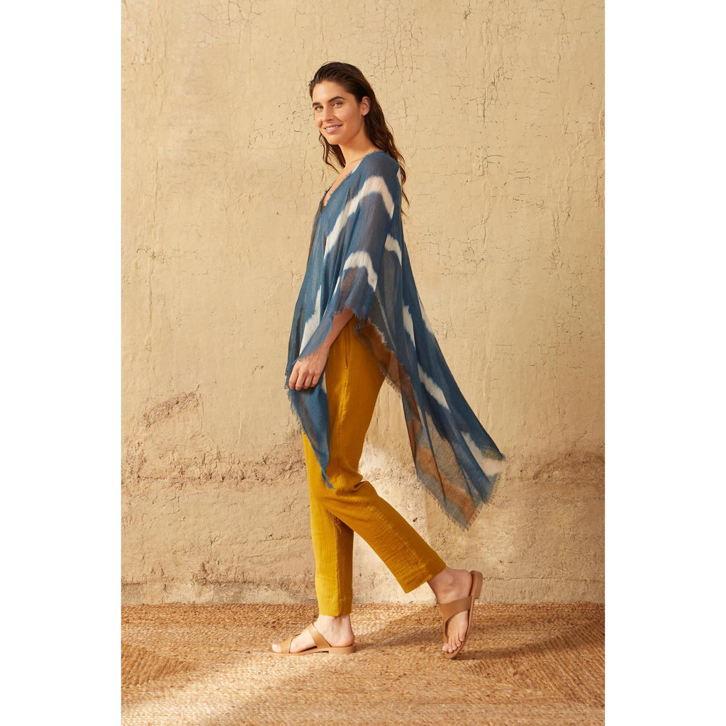 Poncho Rafaele Tie And Dye Etamine De Laine - Blue Print