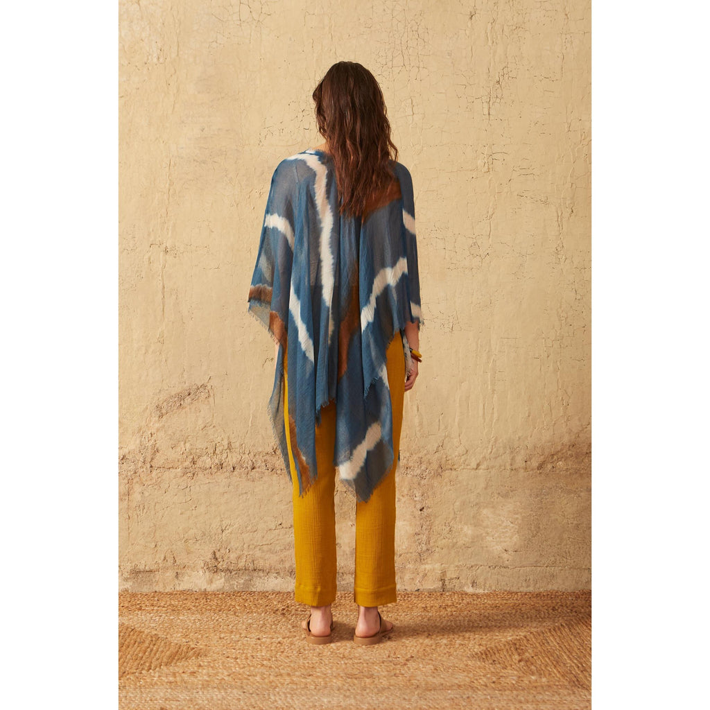 Poncho Rafaele Tie And Dye Etamine De Laine - Blue Print