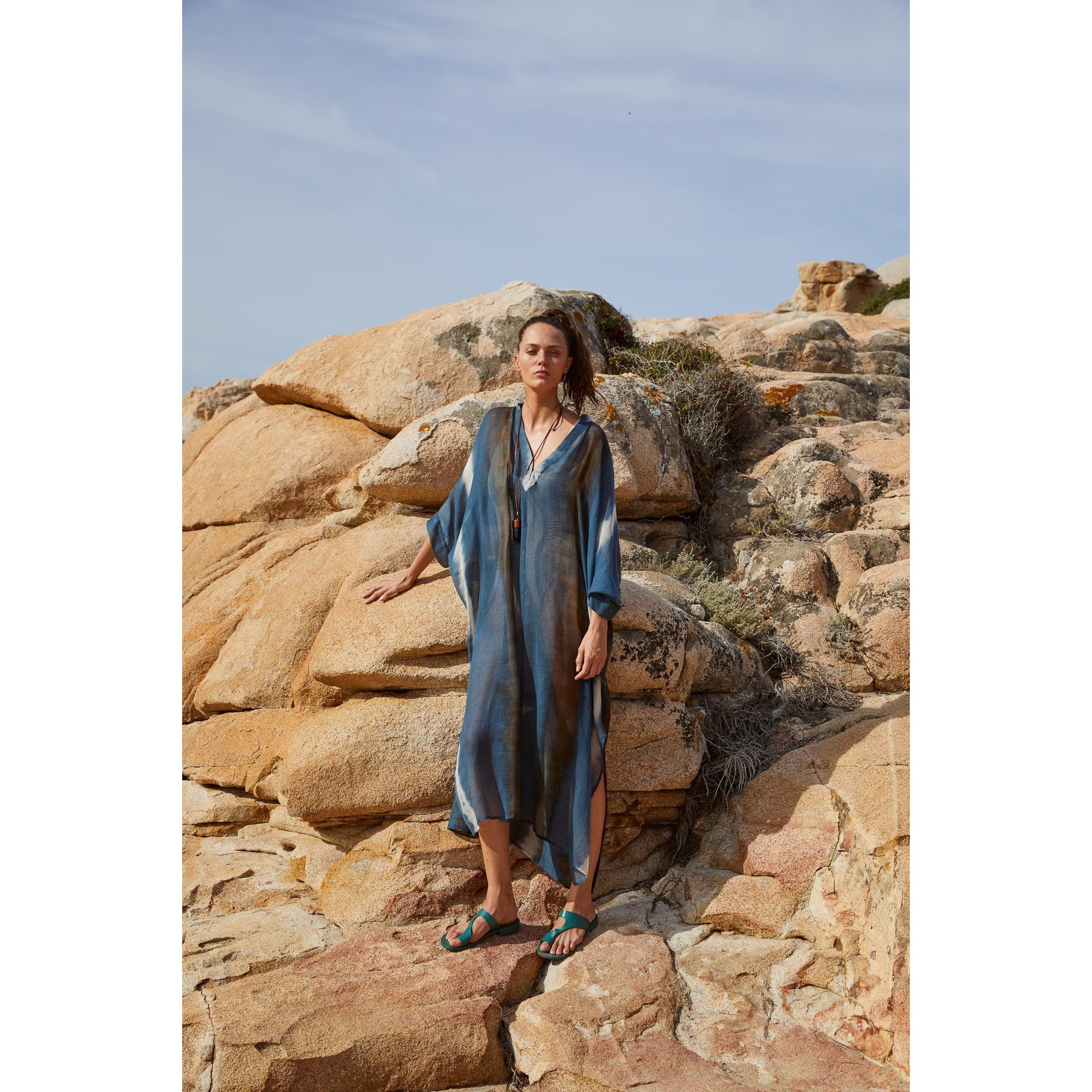Cafetan Bella Tie And Dye Etamine De Laine - Blue Print