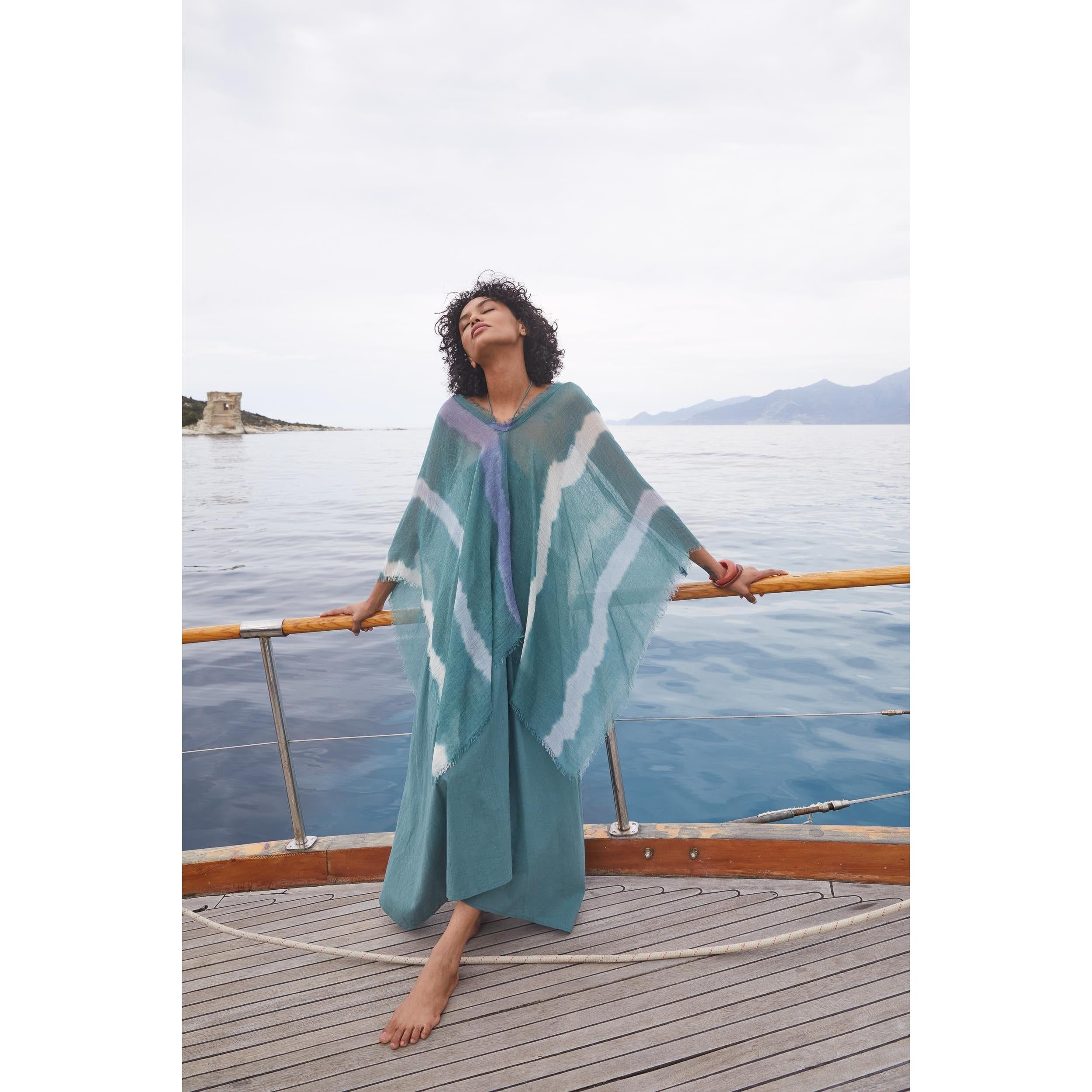 Poncho Rafaele Tie And Dye Etamine De Laine - Blue Print