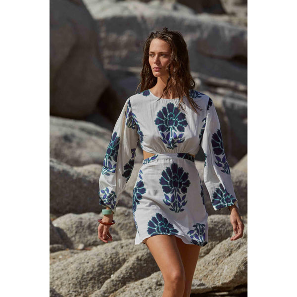 Robe Courte Molly Imprime Indian Flowers - Blue