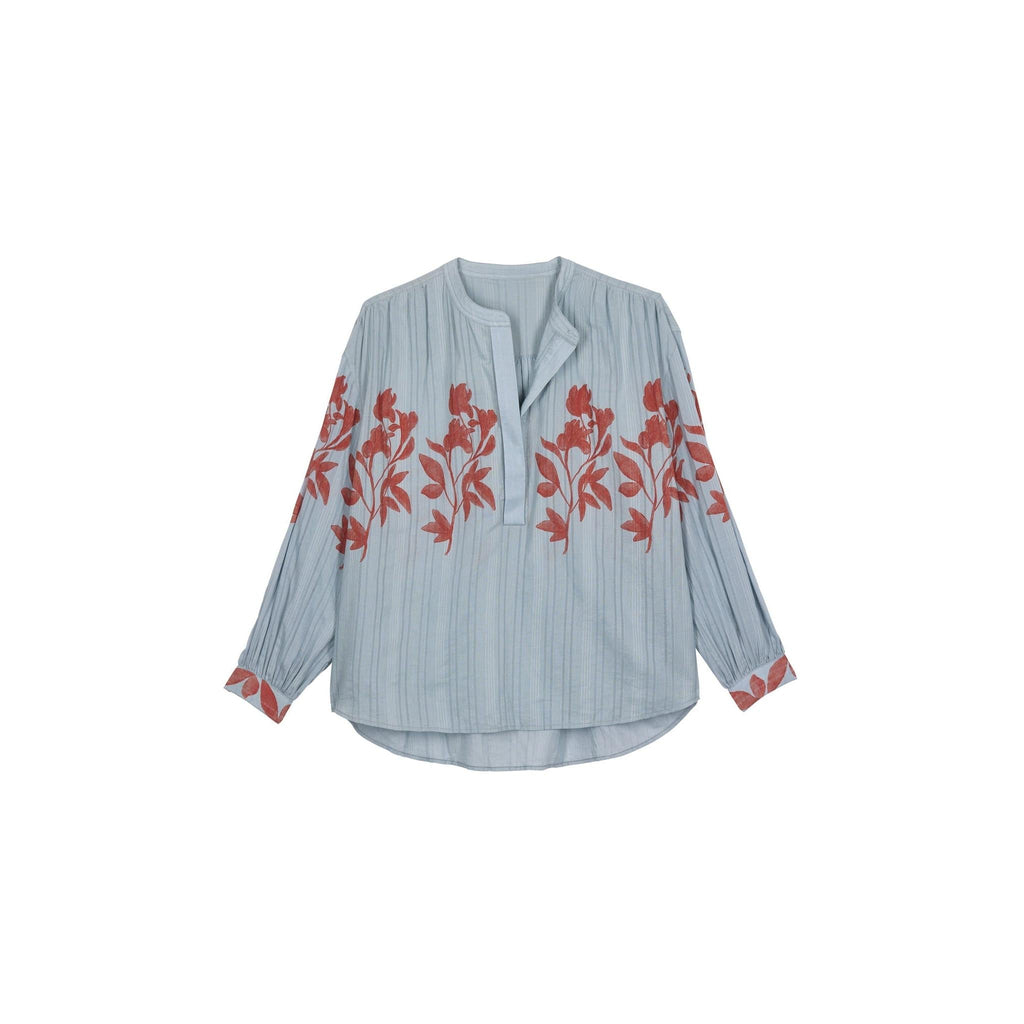 Blouse Gilda Ajouree Imprime Orchids - Blue