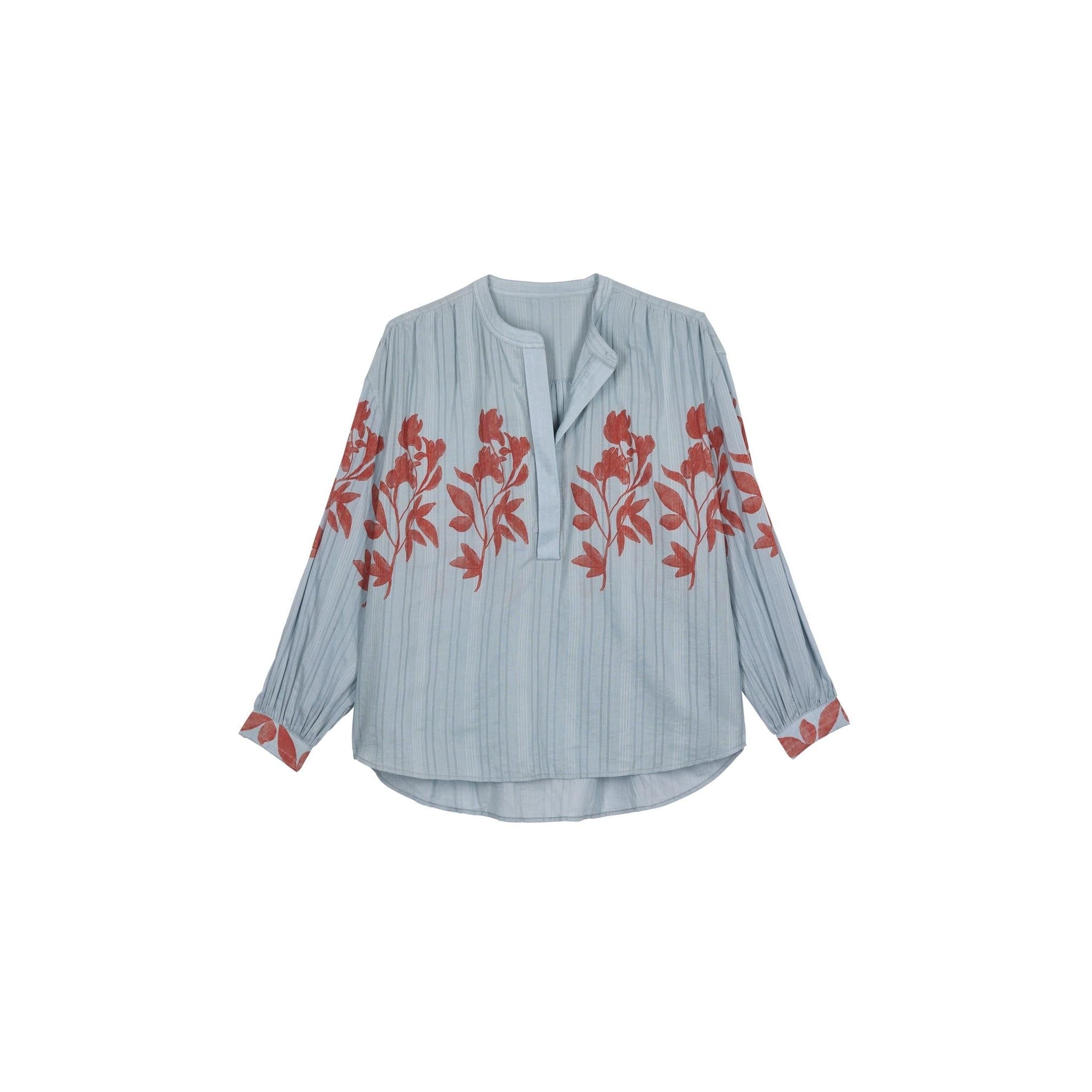 Blouse Gilda Ajouree Imprime Orchids - Blue