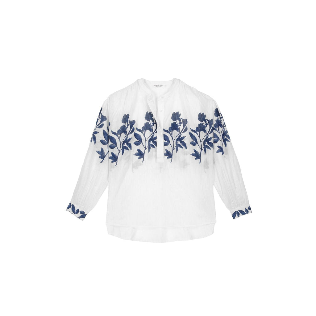 Blouse Gilda Ajouree Imprime Orchids - White