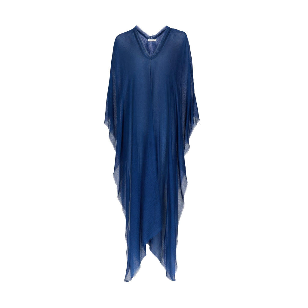 Poncho Long Rafaele Etamine De Laine - China Blue