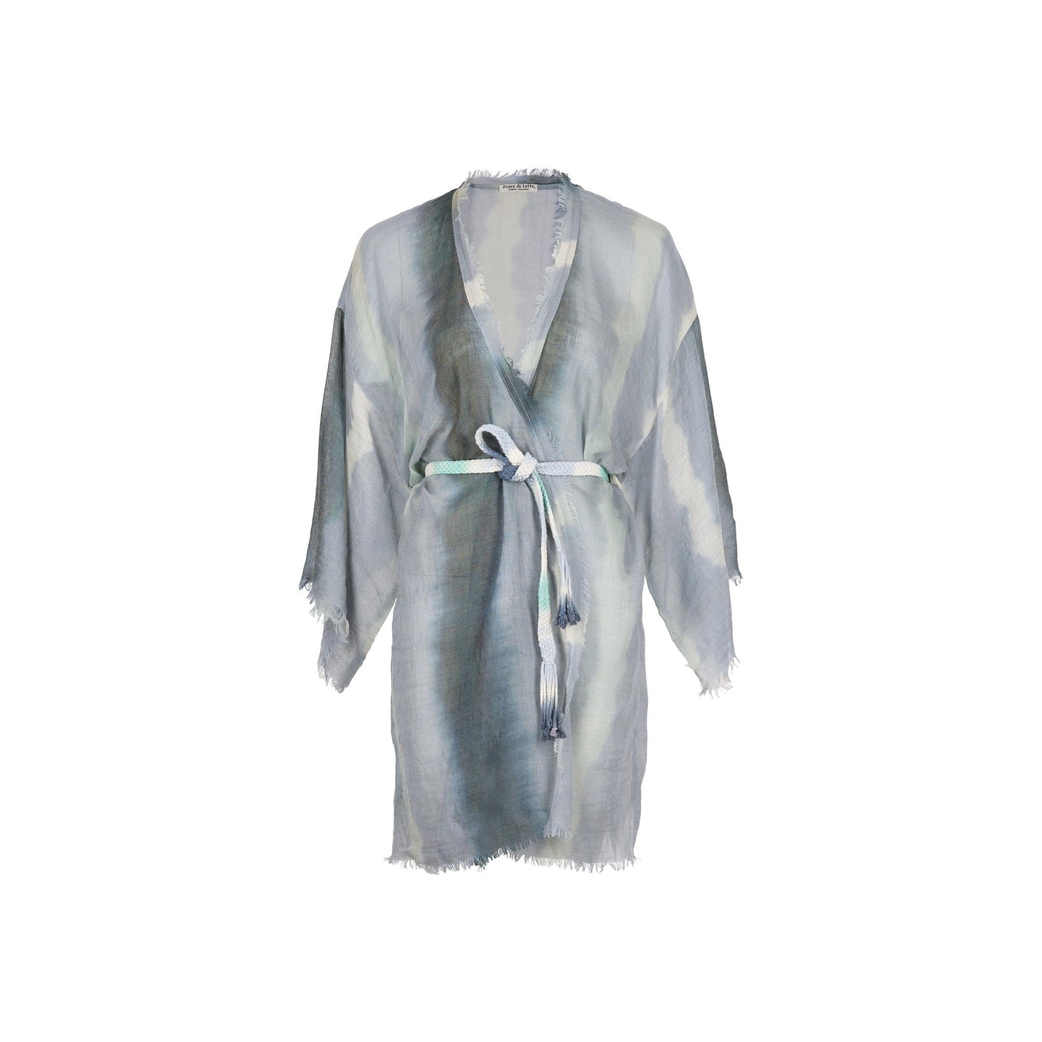Kimono Mi-Long Rachel Etamine De Laine Tie And Dye - Lagon