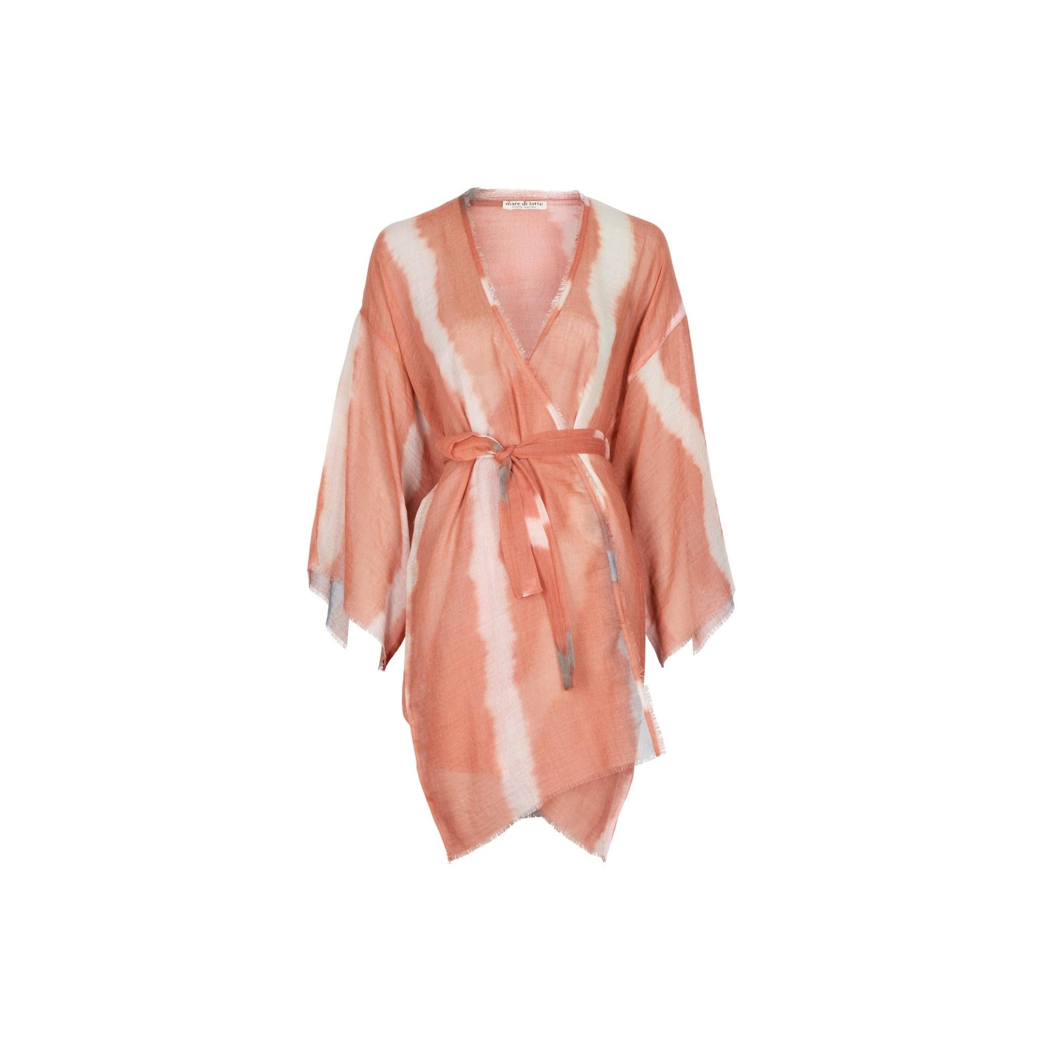 Kimono Mi-Long Rachel Etamine De Laine Tie And Dye - Blush