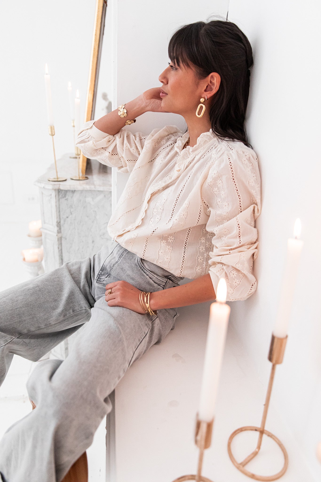 MARIA Beige - Chemise Brodée