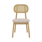 maria chaise en bois clair tissu beige rotin