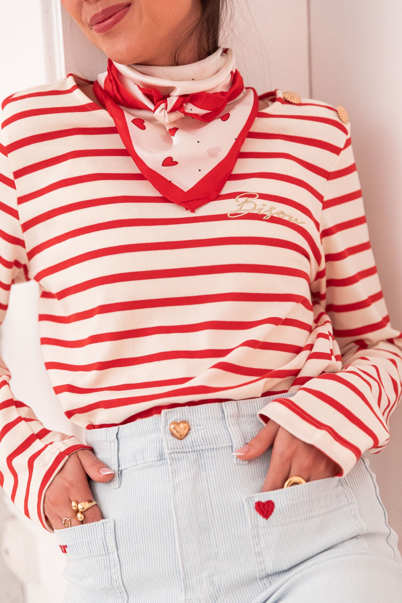MAO Rouge - T-Shirt Rayé