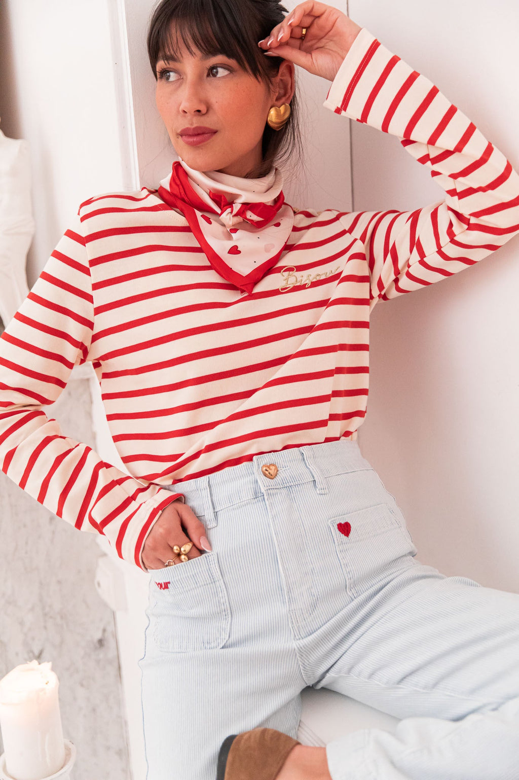 MAO Rouge - T-Shirt Rayé