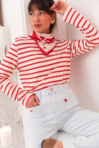 MAO Rouge - T-Shirt Rayé