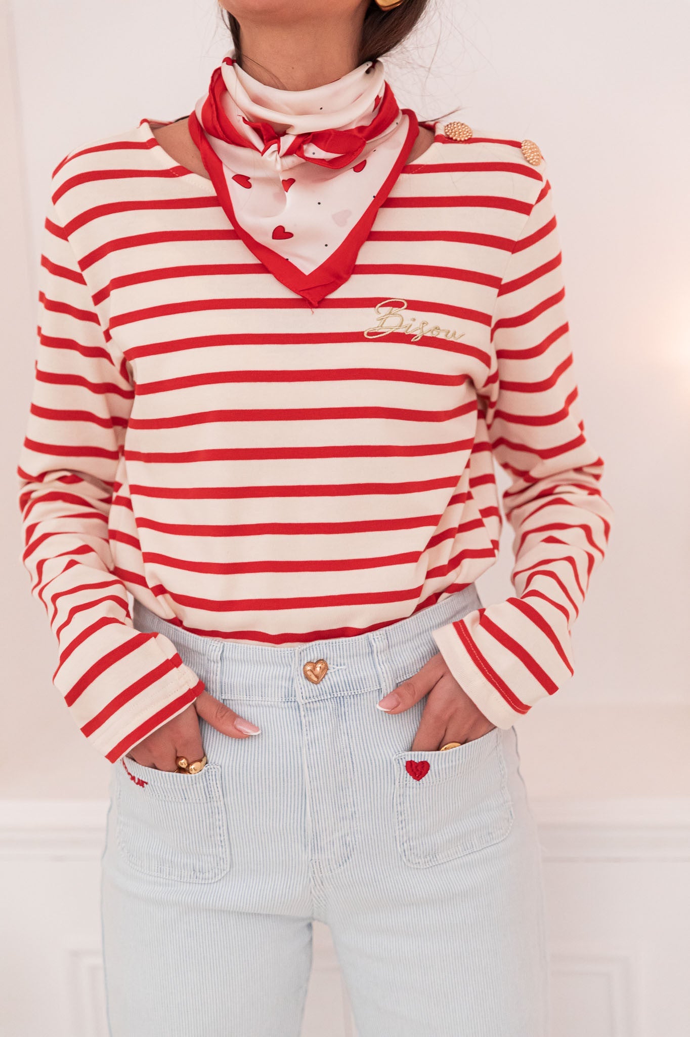 MAO Rouge - T-Shirt Rayé