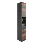 Colonne De Salle De Bain 2 Portes Et 1 Tiroir L32xH190cm - Madoc - Décor Bois Foncé