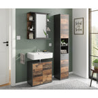 Colonne De Salle De Bain 2 Portes Et 1 Tiroir L32xH190cm - Madoc - Décor Bois Foncé