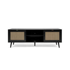 Meuble TV 2 Portes Impression Cannage Et Noir L150xH52cm - Villa - Noir
