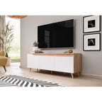 Meuble TV Scandinave 3 Portes Décor Bois Clair Et Blanc L140 cm - Tree - Blanc