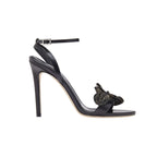 Mirales Black High-Heel Ankle Cross Sandal featuring a stylish design and elegant ankle support.