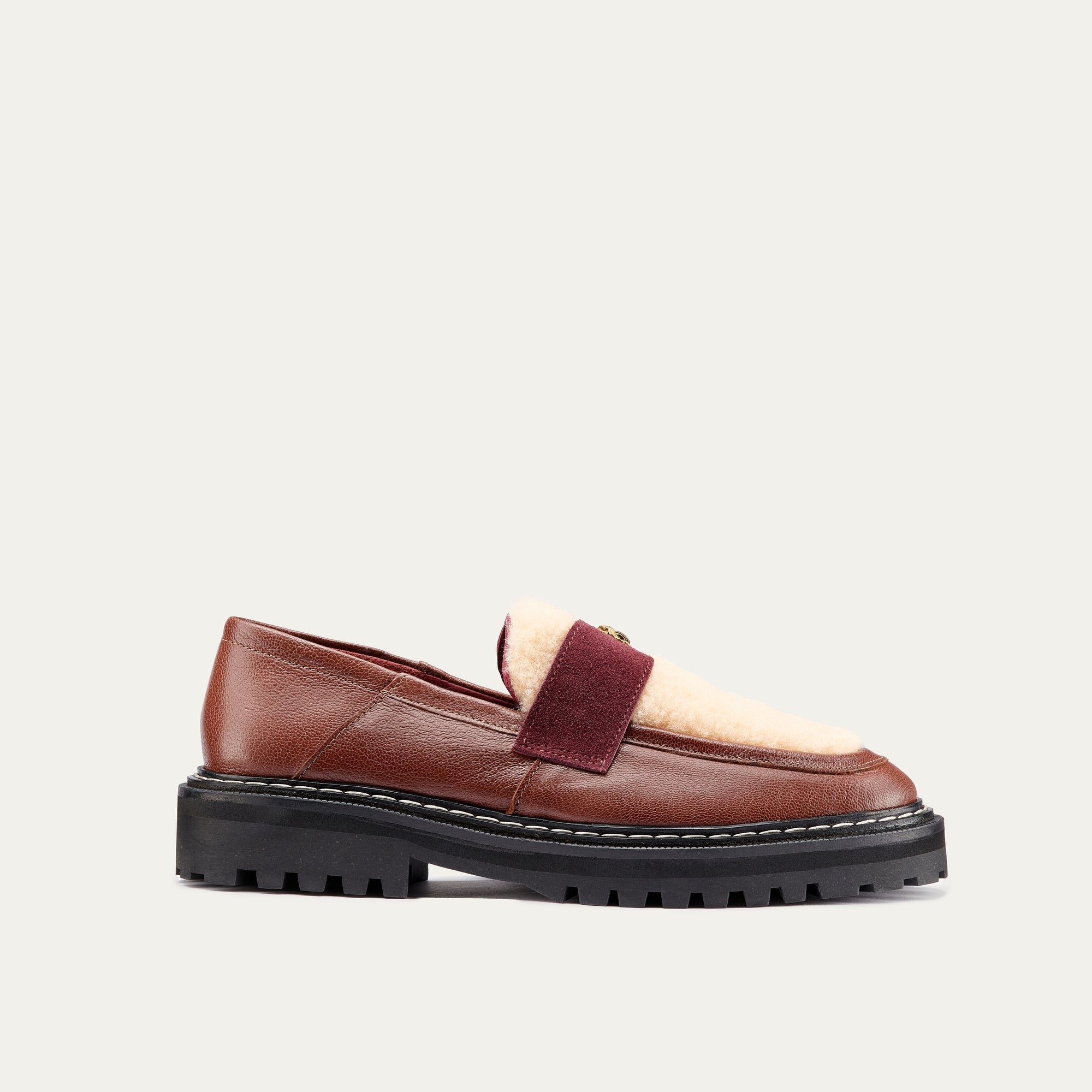 Mocassin Cuir Mia Ecorce Et Peau Lainee Creme