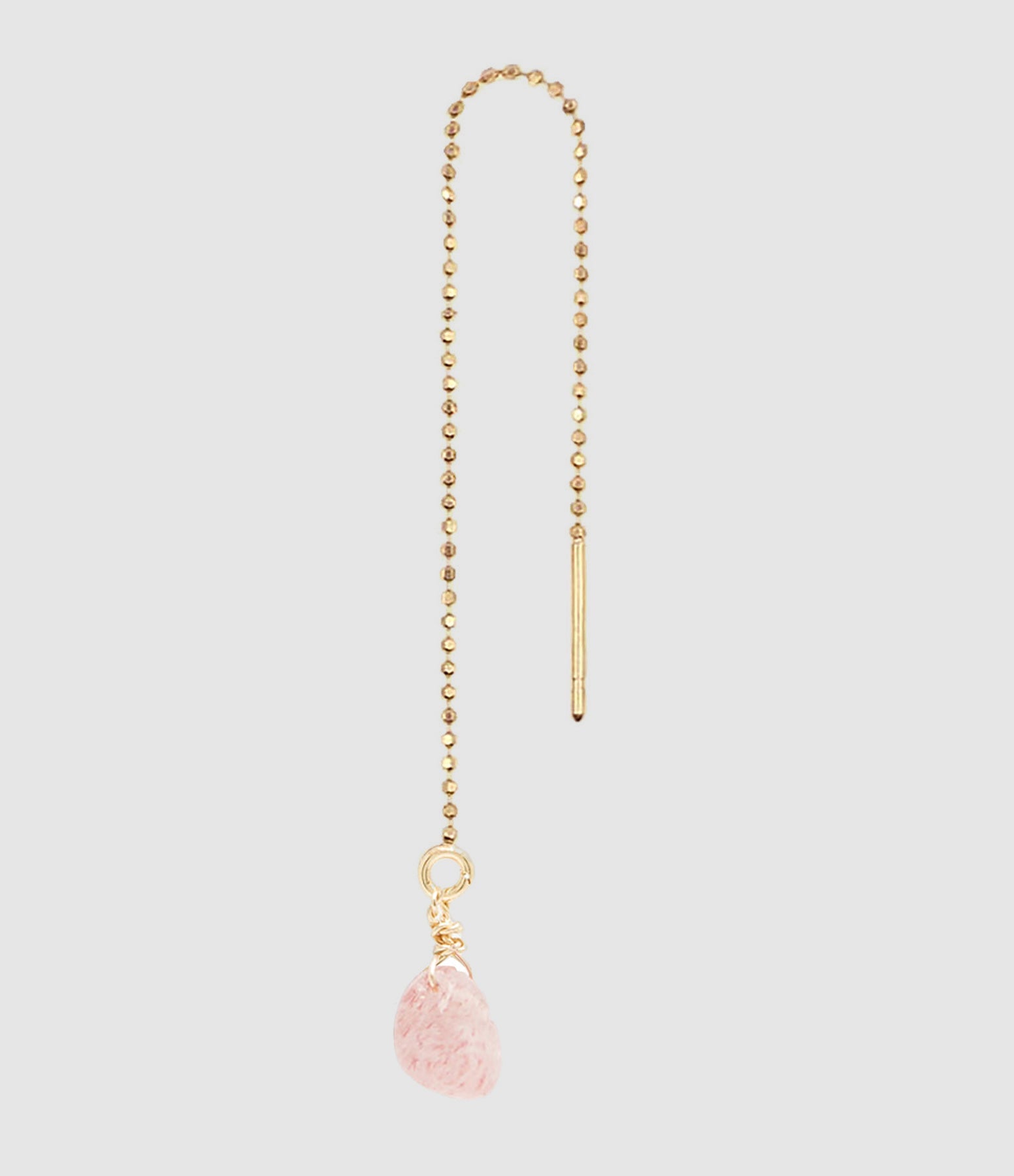 Mon Precieux Gem - Boucle D'Oreille Chaîne Courte Cœur Strawberry Quartz Rose (Vendue À L'Unité) - Femme